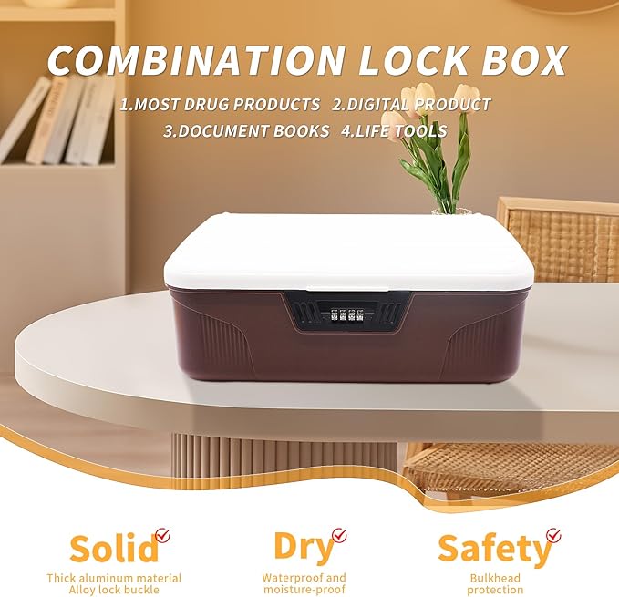 RUIAN 4.2 Gallon Lockable Storage Container Bin, Portable Lock Box with Combination, Versatile Password Organize Locking for Home Office Travel Business(Brown)
