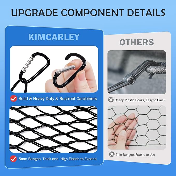 Envelope Style Cargo Net for 2011-2021 Jeep Grand Cherokee Accessories, Rear Trunk SUV Mesh Cargo Net, Upgraded 5mm Bungee & Double-Layer Nylon Storage Tailgate Netting Grocery&Tools Holder Organizer
