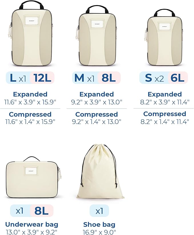BAGSMART Compression Packing Cubes, 6 PCS Packing Cubes for Suitcases, Travel Bags Organizer for Luggage, Lightweight Packing Cube for Travel Essentials