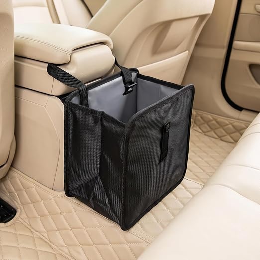 Car Trash Can, Foldable Hanging Car Trash Bag, 2 Gallon Leakproof Waterproof Auto Garbage Bag with Liner, Collapsible Car Interior Accessories Essentials for SUV Truck RV, Black