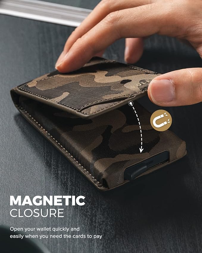 VULKIT Pop Up Wallet for Men, Credit Card Holder Minimalist Slim Bifold Wallets RFID Blocking with Gift Box Desert Camouflage