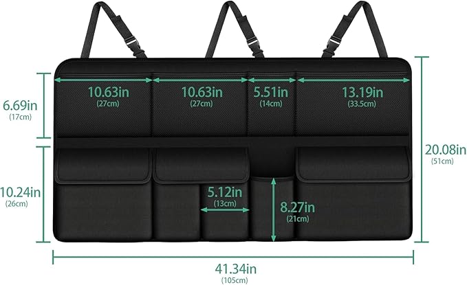Hanging Car Trunk Organizer Fit For Ford Explorer Foldable Large Capacity 41.3x20 inch Backseat Trunk Organizers Storage, Car Accessories Interior, with Multi Pockets Black
