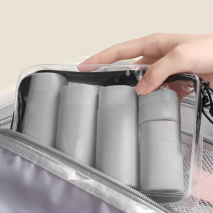 Suteng Travel Bottles for Toiletries, 5 Pack Travel Size Containers, TSA Approved Leak Proof - Silicone Toiletry Containers with Clear Bag for Shampoo, Conditioner & Lotion, Travel Essentials