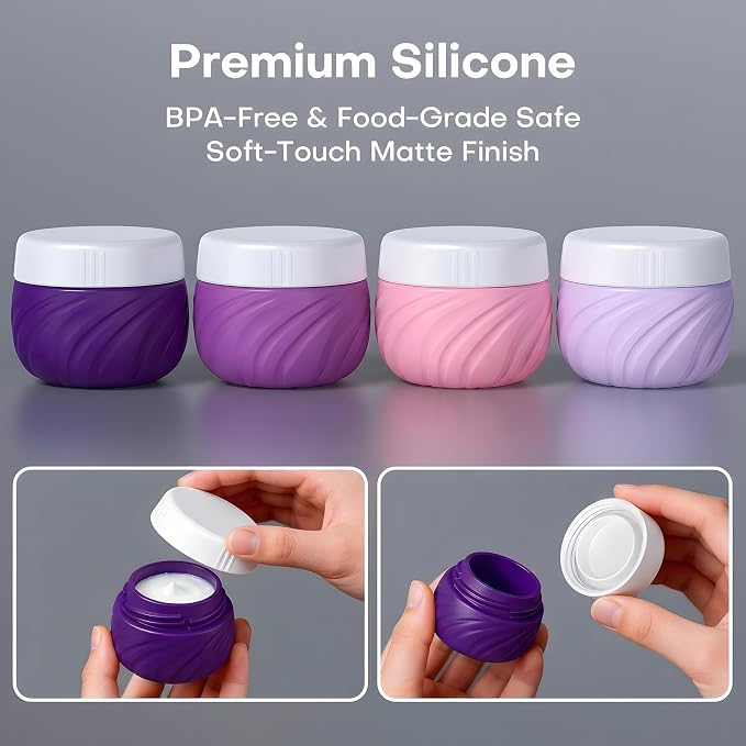 8 Pack Travel Bottles for Toiletries, TSA Approved Silicone Travel Size Containers, Refillable Liquid Leak Proof Shampoo and Conditioner Bottles & Cream Jars, Airplane Carry On Essentials