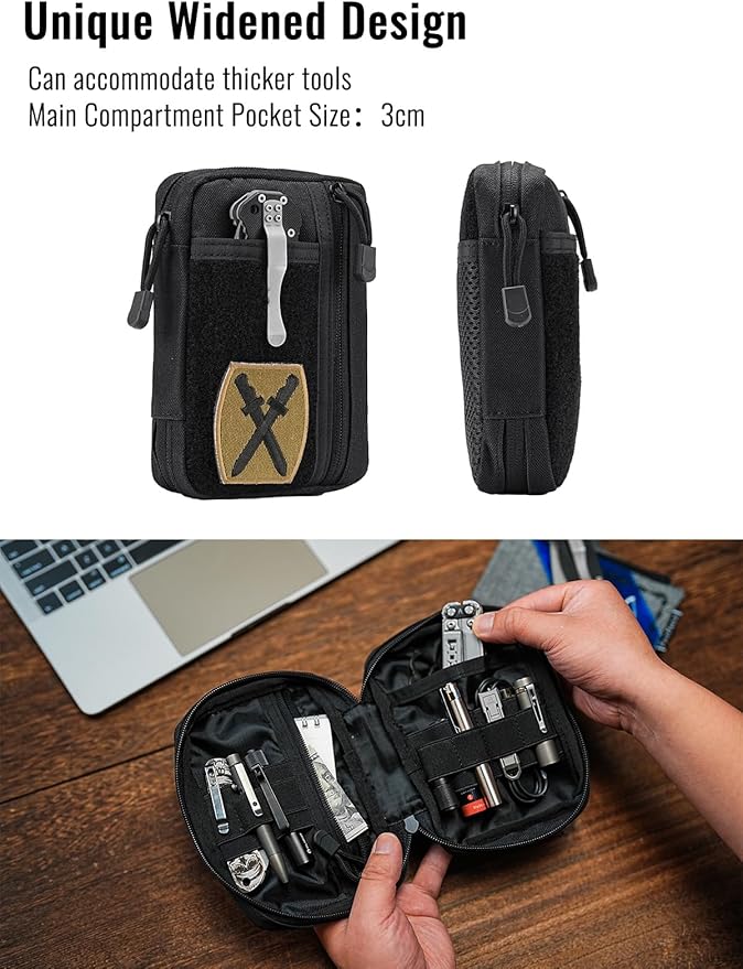 Sayram SP5 EDC Pouch, Pocket Organizer, Small Pocket Organizer with Patches Area, EDC Pouch Organizer with 6 Pockets for EDC Gears, Zippered Multitools Organizer Utility Pouch Tool Bag, Black