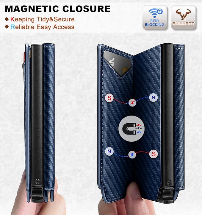 BULLIANT Men Wallet Leather Wallet Card Holders Money Clip for Men 10Cards-Magnetic Flip on Metal Case