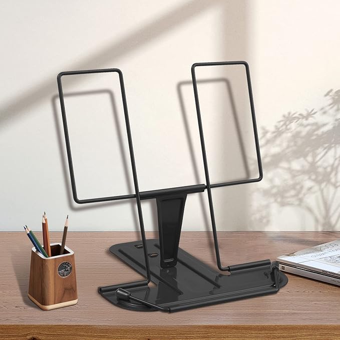 Honagu Book Stand for Reading, Adjustable Reading Rest Book Holder, Documents Holder, Sturdy Typing Stand for Recipes Textbooks Tablet Music Books (Black)