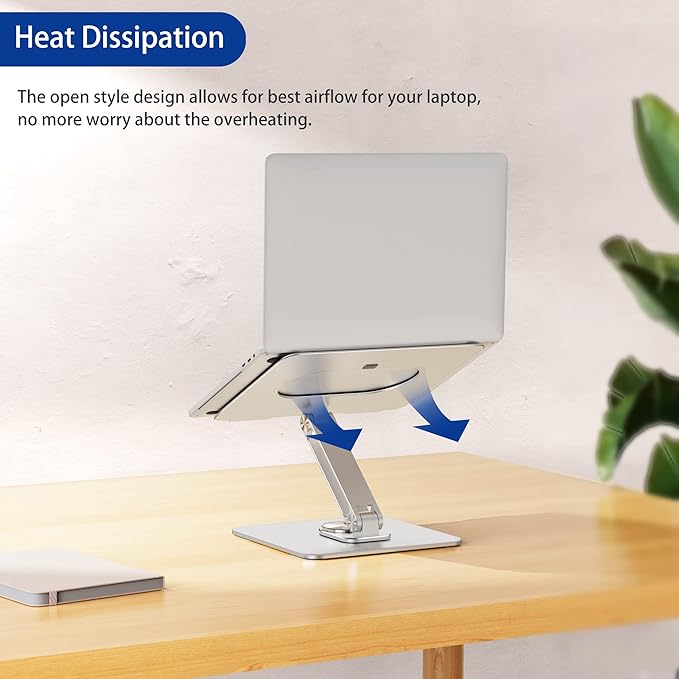 BESIGN LSX7 Laptop Stand with 360 Rotating Base, Ergonomic Adjustable Notebook Riser, Foldable Computer Holder Compatible with 10-15.6" Laptops (Silver)