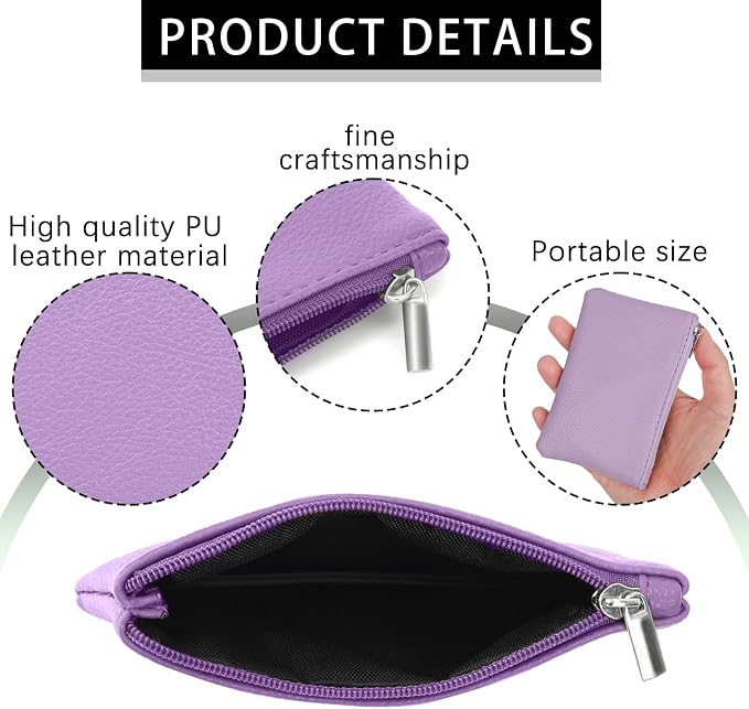 KALIONE 2 Pack Coin Purse, Portable PU Leather Coin Purse with Zipper Coin Purse Mini Change Purse Small Coin Purse for Women Credit Card Folded Bills ID Key(Blue&Purple)