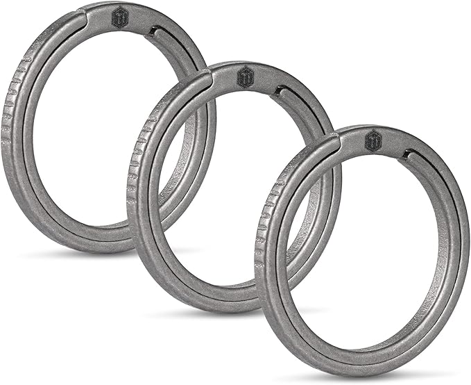 KeyUnity Titanium Flat Key Rings, 33/25/17.5mm Side Pushing Split Ring for Key Carabiner Flashlight Knife Dog ID Collar Tag