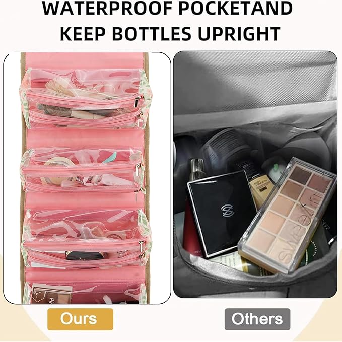 ROYALFAIR Roll Up Makeup Bag, Travel Toiletry Bag for Women with 4 Clear TSA Approved Pouches, Hanging Travel Organizer, Folding Cosmetic Bag for Men and Women