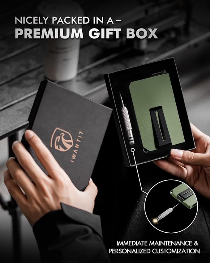 iwantit Pop Up Wallet for Men, Slim Minimalist Credit Card Holder with Money Clip - Man Metal Aluminum Wallet RFID Blocking, Smart Tactical Wallet for Men, Gift for Men (Green)