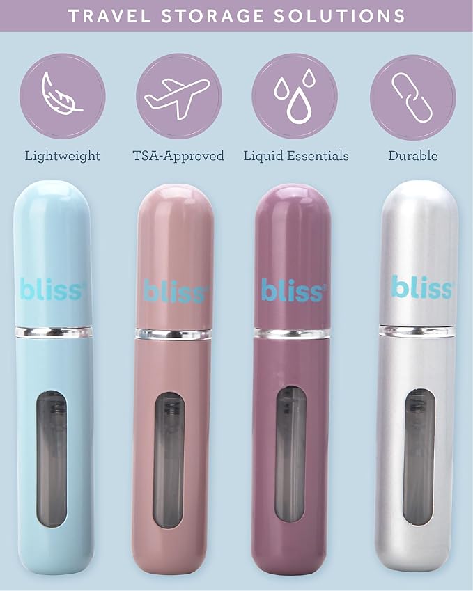 Bliss Atomizer Spray Bottle Set - 4 Pack TSA-Approved Leak Proof Refillable Small Travel Spray Bottle and Perfume Atomizer, Size One Size, Multicolor