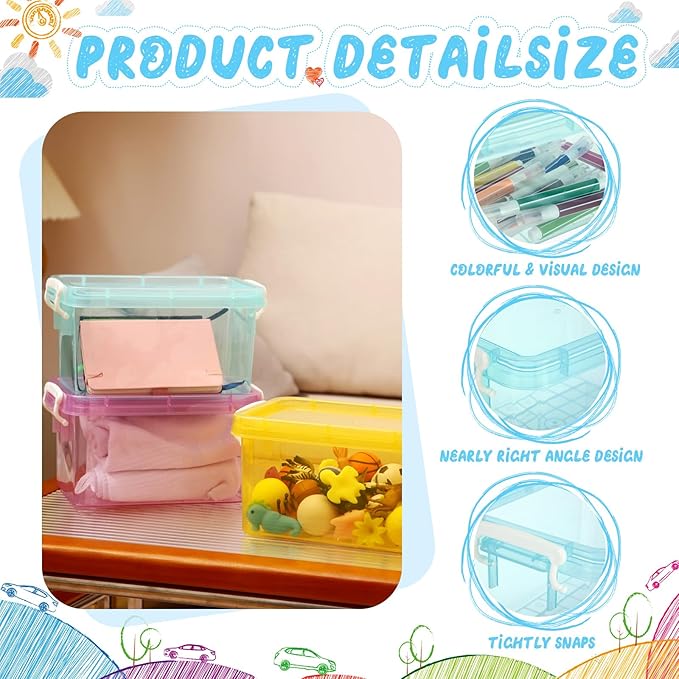 Wenqik 12 Pack Colorful Plastic Storage Bins with Lids 4 Quart Small Storage Latch Box Stackable and Nestable Clear Organizer Bins with Latching Handle and Buckle for Organizing (Colorful)