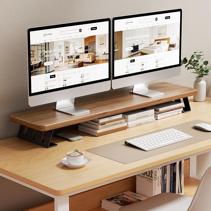 Dual Monitor Stand Riser, 39 Inch Large Wood Monitor Stands for 2 Monitors, Desk Monitor Riser for Computer/Laptop/Printer/TV, Stand Riser up to 220 lbs