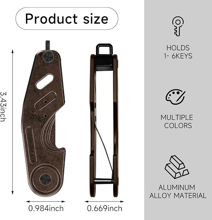 Key Organizer Compact Key Holder, Minimalist Clutter-Free EDC Smart Keychains, Metal Car Key Chain Secures 2-6 keys