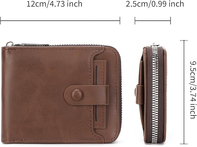 Zipper Wallet for Men Leather Bifold Pocket Wallets RFID Blocking Zip Coin Credit Card Wallets -Big Capacity For Travel
