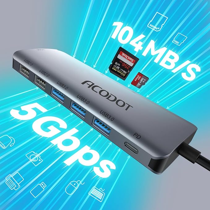 USB C Hub, 9 in1 Multi-Port USB Adapter for Laptop/Mac, 4K@60Hz USB C to HDMI Splitter, 100W Max PD, 3 USB3.0 + 2 USB2.0 Data Ports, SD/TF Card Reader, for Type C Devices