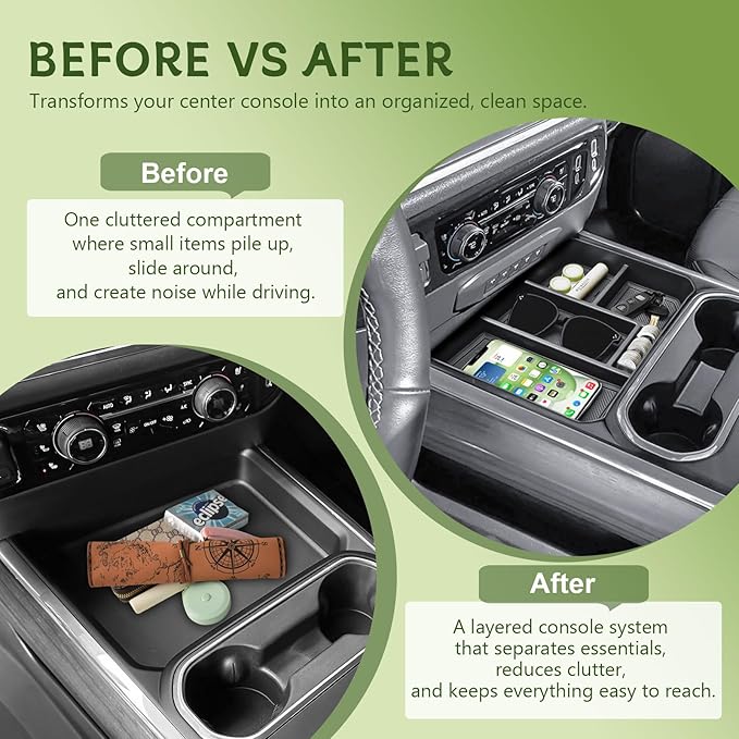 HGWEI Center Console Organizer Compatible with 2024-2026 Chevy Silverado 2500 HD/3500HD Interior Accessories, Armrest Compartment Divider Insert Storage Tray (Fit Full Console w/Bucket Seats Only)