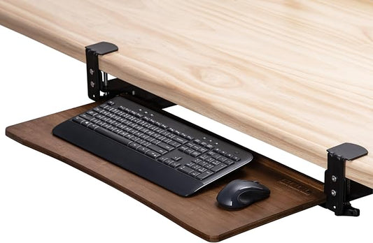 D'vine Dev Keyboard Tray Under Desk with Wrist Rest, Bamboo Wood Keyboard Drawer with Full Size Keyboard and Mouse Pad, Walnut Color, KBTY-2