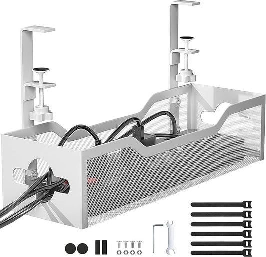 Under Desk Cable Management Tray, Heavy Duty Steel Wire Cord Organizer 13.4 Ich for Computer Desk, No Drill Adhesive or Screw Mount Options, Power Strip Holder for Home | Office | Shop (Silver)