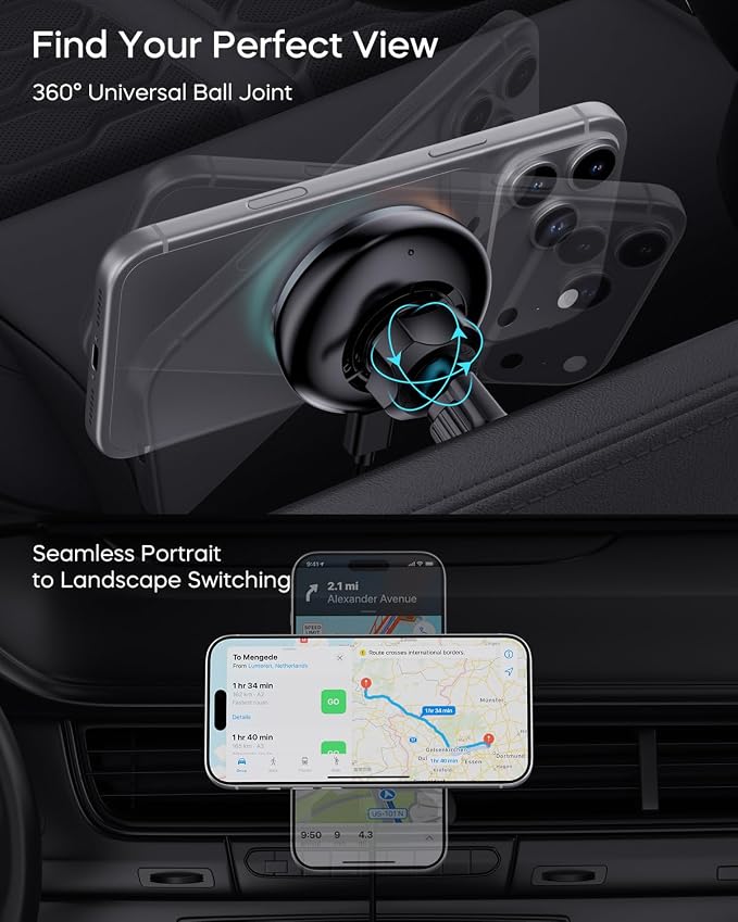 Qi2.2 25W for MagSafe Car Mount Charger, Wireless Car Charger with Cooling Fan, 45W Adapter, Air Vent Magnetic Car Phone Holder, Fast Charging for iPhone 17/16/15 Series & Samsung Galaxy