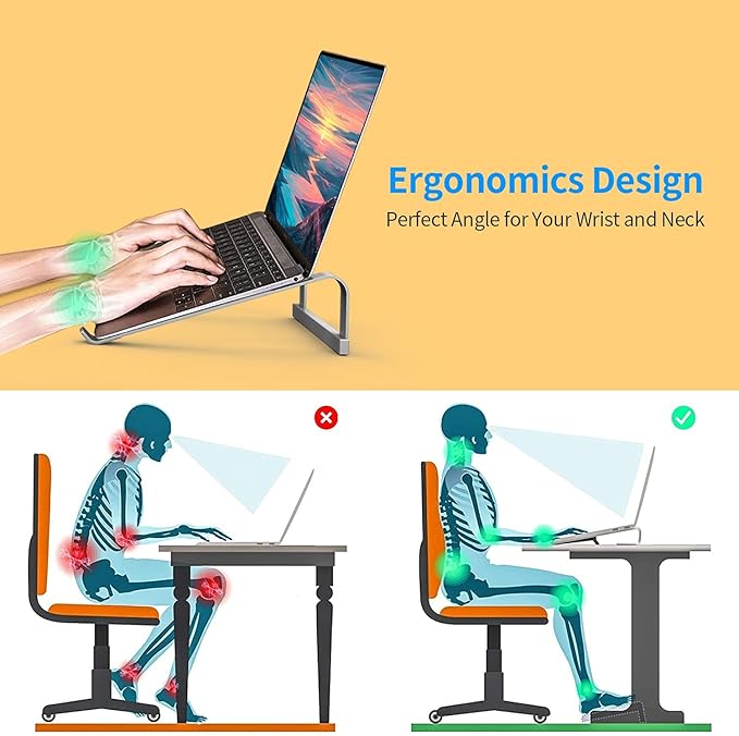 LENRUE Laptop Stand for Desk，Stable MacBook Pro Stand，Ergonomic Aluminum Computer Riser for 12 13 15 16.2 inch ，Computer Cooling Stand for Mac MacBook Pro Air,HP, Dell, More PC Notebook (Space Gray)