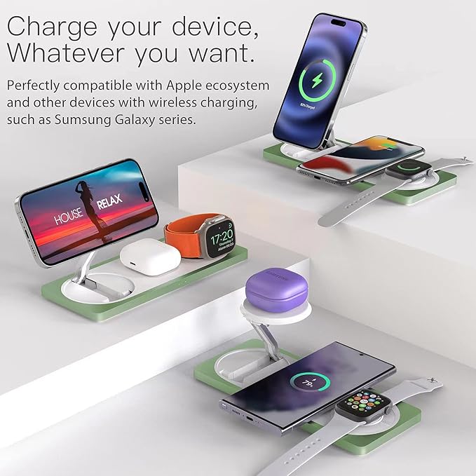 3-in-1 Charging Station for Apple Devices: Used for iPhone and Watch Charging Station with Magsafe Charger Stand, Wireless Charger for iPhone 17 Air 16 15 14 13 Series, Apple Watch Ultra, AirPods Pro