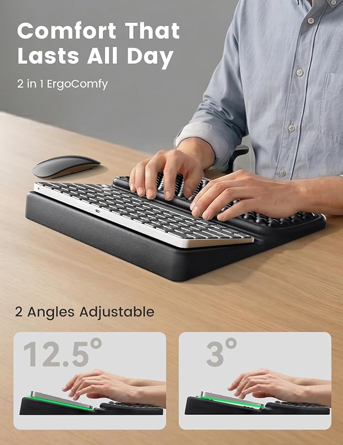 Vaydeer Keyboard Wrist Rest, Keyboard Stand with Wrist Support, Soft Memory Foam Ergonomic Riser for 60%-65% Keyboard Holder Tilt Lift for Carpal Tunnel, Office Gaming Computer Typing Hand Arm Cushion