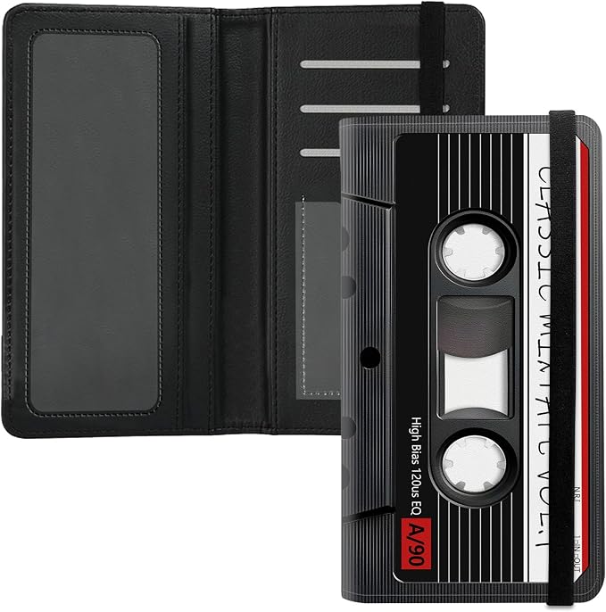 Premium PU Leather Checkbook Cover for Men & Women,RFID Blocking Slim Check Book Holder with Duplicate Check Divider & Pen Holder,Fits Standard Personal Checks,Cassette Tape