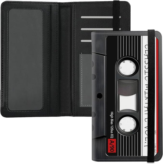 Premium PU Leather Checkbook Cover for Men & Women,RFID Blocking Slim Check Book Holder with Duplicate Check Divider & Pen Holder,Fits Standard Personal Checks,Cassette Tape