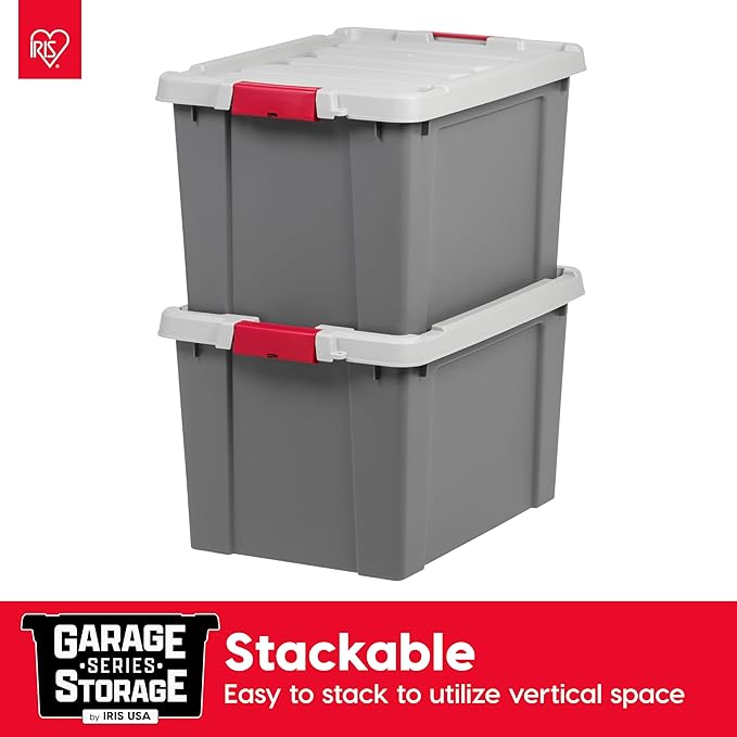 IRIS USA 20 Gallon Lockable Storage Totes with Lids, 6 Pack - Gray, Heavy-Duty Durable Stackable Containers, Large Garage Organizing Bins Moving Tubs, Rugged Sturdy Equipment Utility Tool Box