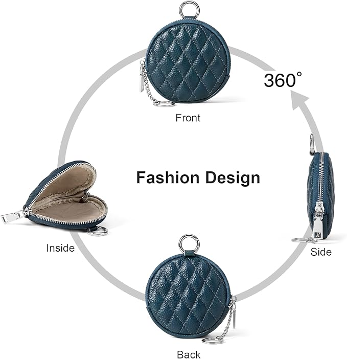 SENDEFN Leather Round Coin Purse for Women with Keychain Small Change Wallet Zipper Coin Pouch