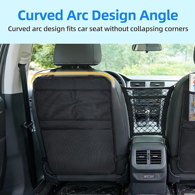 Back Seat Cover for Kids – 2 Mesh Pockets + 1 X-Large Storage Organizer, Waterproof Car Seat Back Protector for Vehicles, Protects Upholstery from Dirt, Mud & Scratches, Black (2)