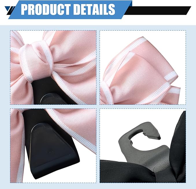 2 PCS Car Seat Headrest Hooks, Cute Bow Hooks Decor, High-Load Hanger for Purses Umbrellas, Car Interior Decoration Accessories for Women, Girls (Pink)