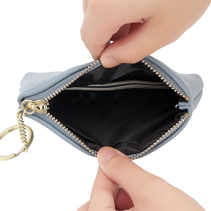 WOZEAH Artificial Leather Coin Purse Change Purse With Key Chain Ring Zipper For Men Women (A Blue)