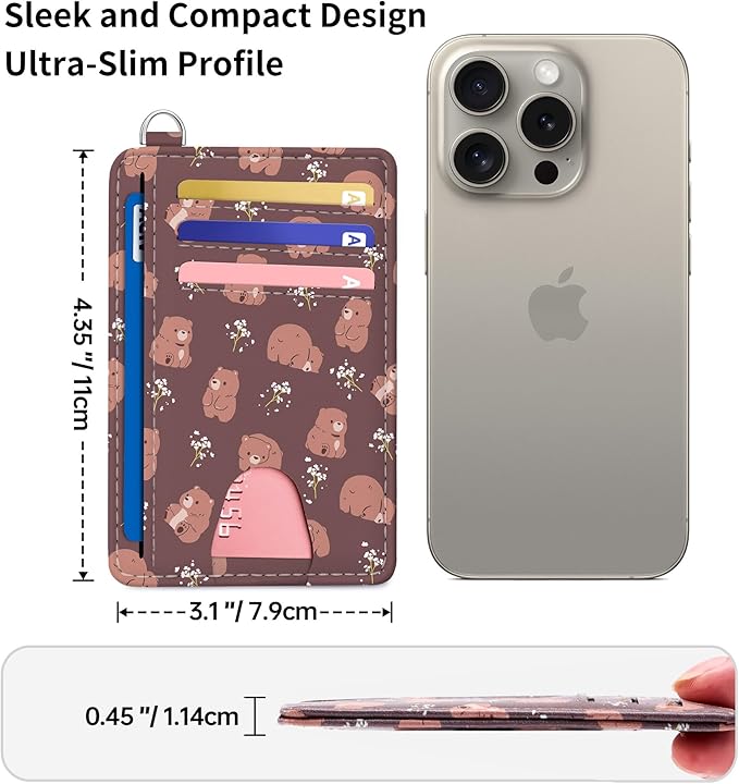 Mayski Slim Wallet, Credit Card Holder for Women, Minimalist Front Pocket RFID Blocking Card Cases, Small Wallet Women Men(Cute Bear)