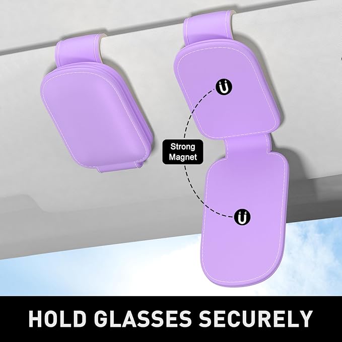 Sunglasses Holder for Car Visor, Magnetic Leather Car Sunglass Holder, Car Sun Visor Glasses Hanger Clip, Car Interior Accessories for Women Men, Fits All Size Eyeglasses