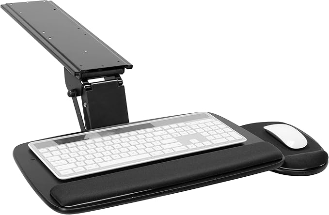Mount-It! Under Desk Keyboard Tray, Adjustable Slide-Out Keyboard & Mouse Platform, 20.5" W × 11" D, Ergonomic Wrist Rest, Tilt & Swivel, Heavy-Duty Bolt-On Keyboard Drawer for Home Office, Black