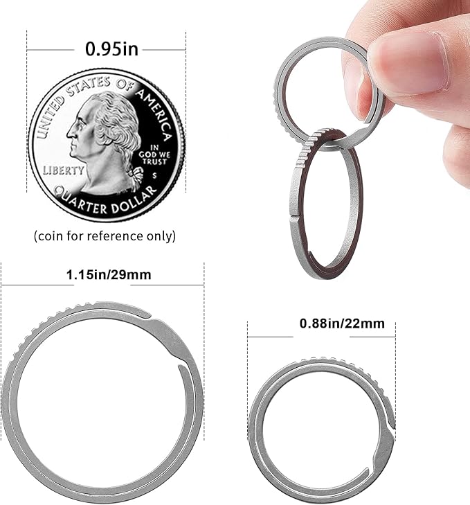 TISUR Titanium Keychain Rings, Split Side Pushing Key Rings Heavy Duty Black Key Ring For Key Chain Carabiner Dog Tag Ring