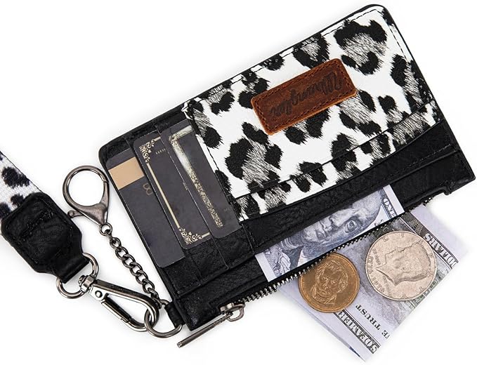 Montana West X Wrangler Credit Card Holder Leopard Print Womens Wallet Slim Credit Card Wallets, Card Cases & Money Organizers Keychain Wallet with Wristlet Strap