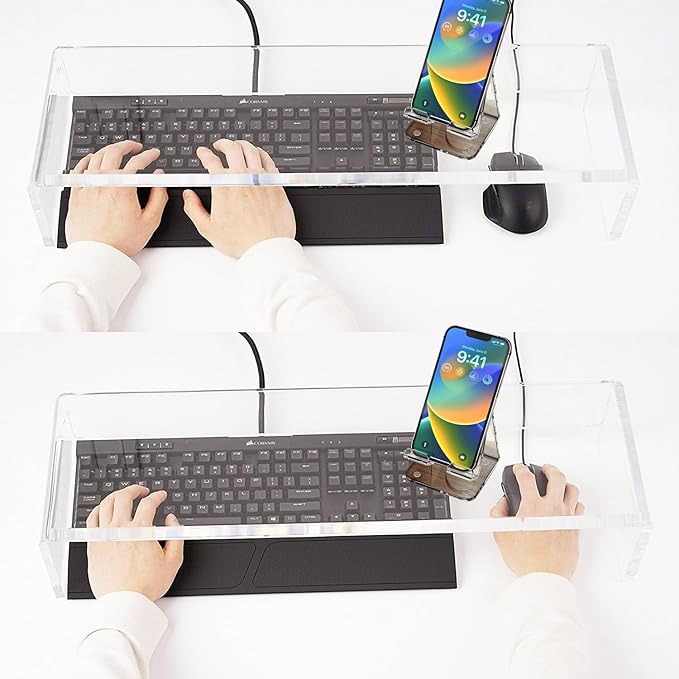 Acrylic Monitor Stand Riser Crystal Clear Monitor Riser, 21 inch large Anti Cat keyboard cover keyboard cat protector, Computer Stand Riser with Keyboard Storage and Laptop Desk Stand