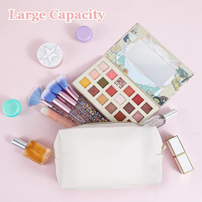 8 Pcs PU Leather Makeup Bag Bulk Set Waterproof Cosmetic Pouch Travel Organizer for Women Beige Toiletry Bag with Zipper Portable Multi-Functional Storage Bags