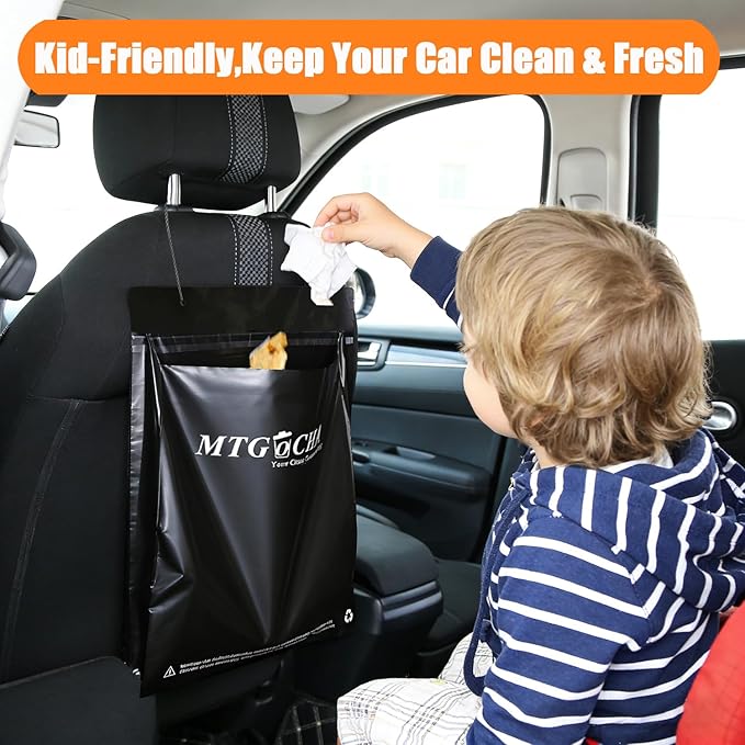 Disposable Car Trash Bags Hanging (Set of 60) - Leak-Proof, Smell-Proof, Recycled Car Garbage Bags, Automobile Trash Container, Road Trip Essentials, Black-Medium