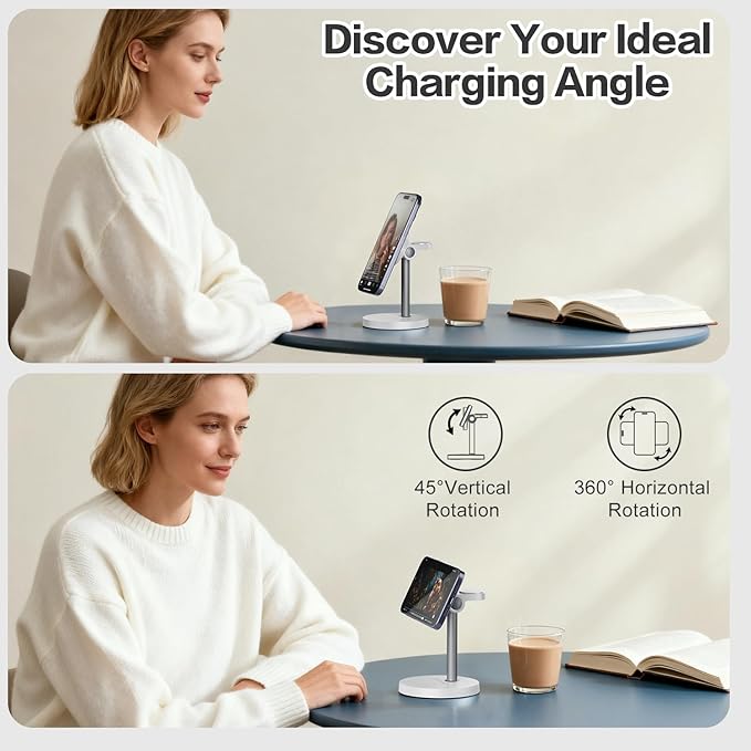 3 in 1 Wireless Charging Station Compatible with MagSafe, 15W Fast Charging Magnetic Mag-Safe Charger Stand for Apple iPhone 17 16 15 14 13 12Series Apple Watch AirPods Pro 4 3 2, Gifts for Men Women