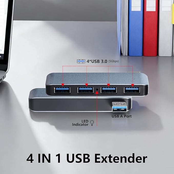 USB 3.0 Hub | Premium USB hub for Laptops Cable-Free Plug-and-Play Design, USB Splitter Seamlessly Integrated with Your Device Wide Compatibility with Laptops, Desktops and Most USB-Enabled Devices