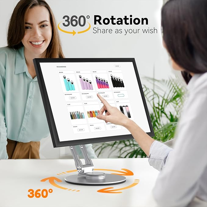 Swivel and Tilt Stand for Echo Show 15 (Gen 1, Gen 2), Portable Monitor Stand, Adjustable Angle and Height with 360° Rotation Bases, Switching Between Landscape and Portrait Screens (Silver)