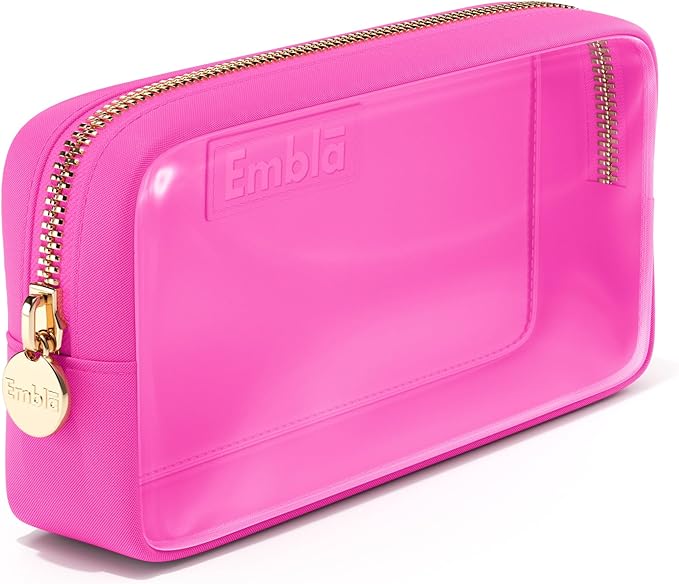 Embla Medium Clear Makeup Bag Travel for Toiletries Cute Make Up Nylon Organizer Pouches Quart Size Cosmetic Bags for Women Girls Zipper Toiletry Skincare Pouch Organizer for Purse Hot Pink