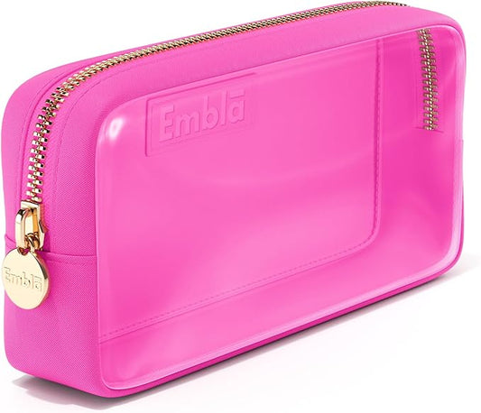 Embla Medium Clear Makeup Bag Travel for Toiletries Cute Make Up Nylon Organizer Pouches Quart Size Cosmetic Bags for Women Girls Zipper Toiletry Skincare Pouch Organizer for Purse Hot Pink