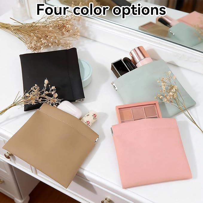 4 PCS Small Makeup Bag for Purse, Leather Pouch for Women, Mini Portable Cosmetic Bags for Purse Cosmetics Jewelry, Small Travel Kit Storage Pouch, (Multicolor, 4 Pack)